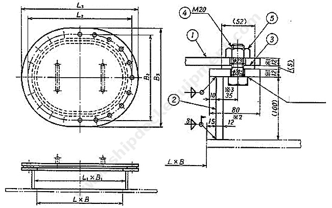 Raised Multi-Bolt Oval Manhole Cover | JIS F 2304 Type A Watertight Ship Access