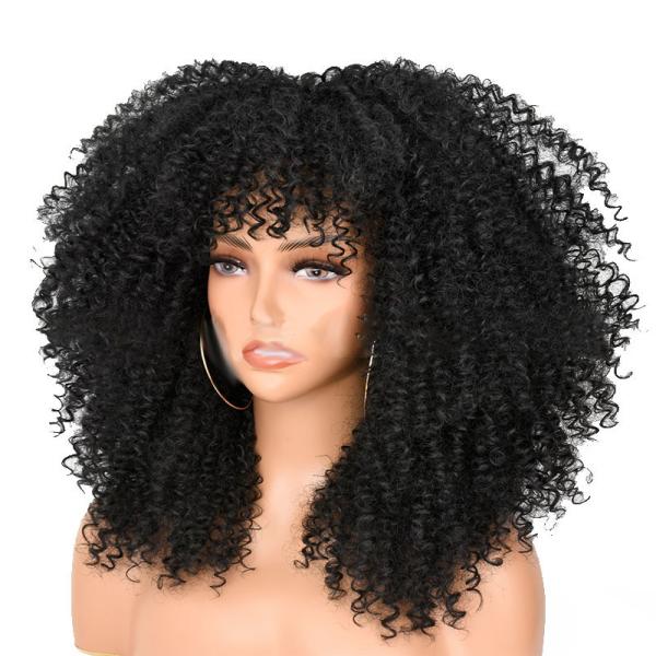 Light Brown Bouncy Curly Human Hair Wigs with Bangs Peruvian Remy Afro Kinky Curls
