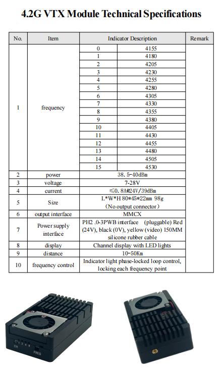 4.2GHz Wireless Video Transmitter With 4155MHz-4530MHz Band 8-10W Power Lightweight Design