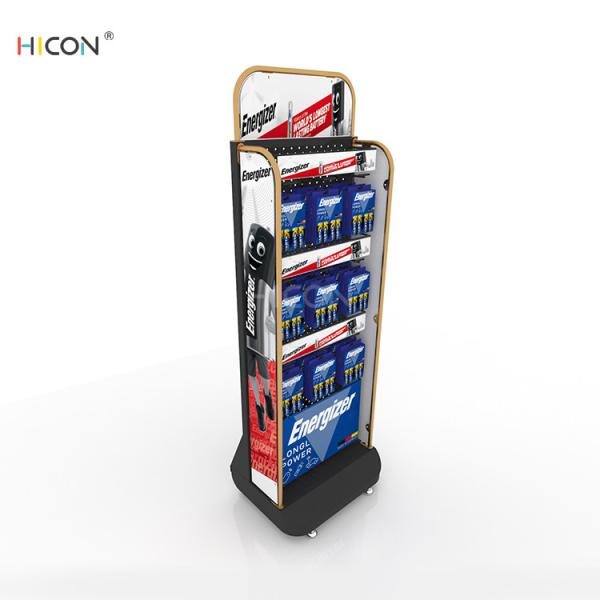 Customized Black Metal Pegboard Battery Display Stand with Hooks