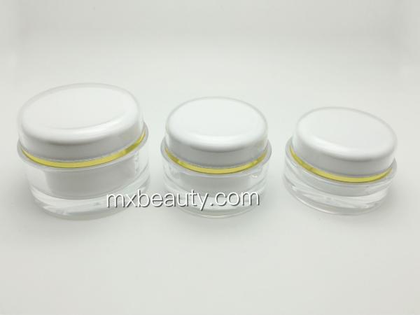 high quality classic PMMA/acrylic cream jar white UV coating with hot stamping gold ring plastic cosmetic cream jar