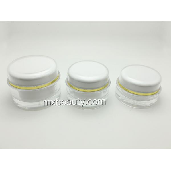 high quality classic PMMA/acrylic cream jar white UV coating with hot stamping gold ring plastic cosmetic cream jar