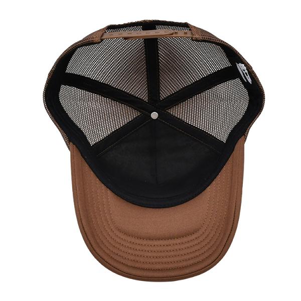 Unisex 5 Panel Truker Cap Custom Logo Polyester Mesh Brown Color