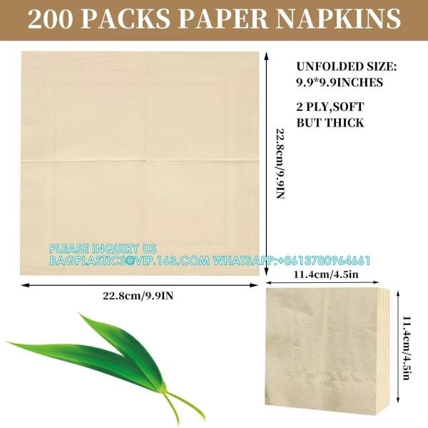 Napkins 2 Layer Unbleached Brown Napkins Soft Disposable Napkins For Kitchen, Party, Wedding, Dinner