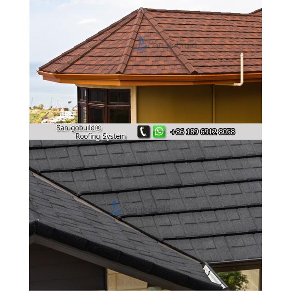 Flat Roof Tile Zinc-Aluminium Stone Coated Steel Shingles Materials 0.45mm Thickness