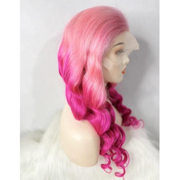 Peruca de encaje de cabello humano de color rosa suelto a la venta