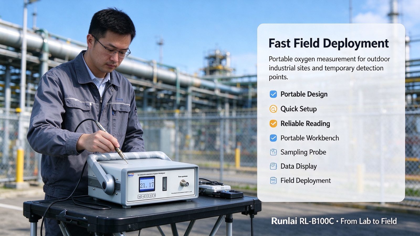 Industrial Portable Gas Analyzer O2 Purity Detector With LCD Display Metal Construction