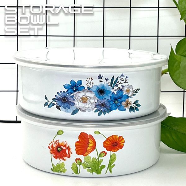Enamel Carbon Steel Storage Bowl Set Five Pieces Enamelware Bowl Set Classical Style