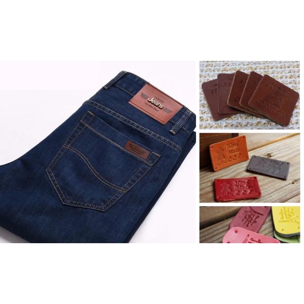 Customizd Washable PU Leather Embossed Patches With Brass Rivet, Metal For Clothing