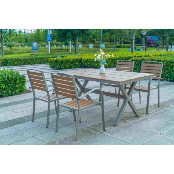 Outdoor Poly Wooden Dining Table And Chairs Plastic Wood Patio Table And Chair Set 5 Pieces Set