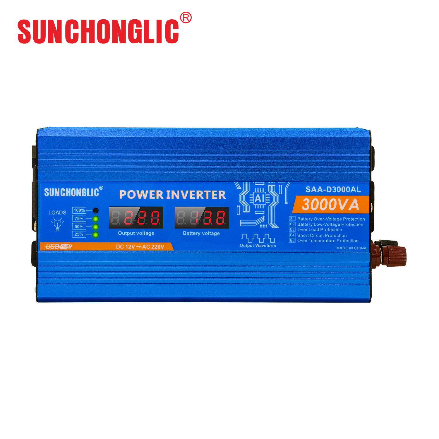 SAA-D3000AL 3000W Peak Modified Sine Wave Inverter with LED Digital Display and 5V1A USB Port