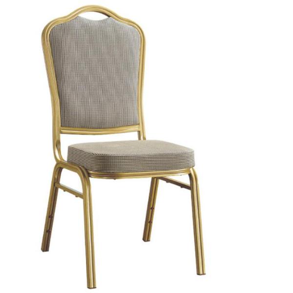 Elegant Stackable Dining Chairs with Golden Aluminium Tube and Gray Fabric