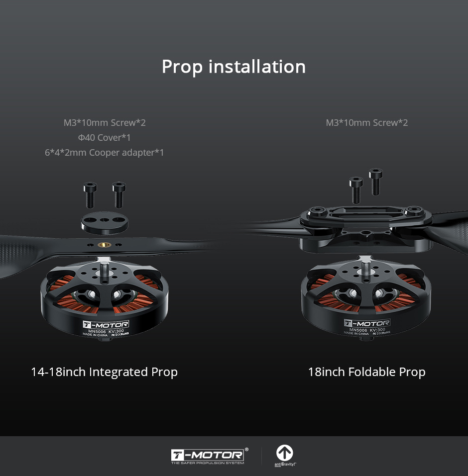 T-MOTOR Antigravity MN5006 KV300/450: Ultralight Efficient Brushless Motor For Multi-Rotor Fixed Wing UAV