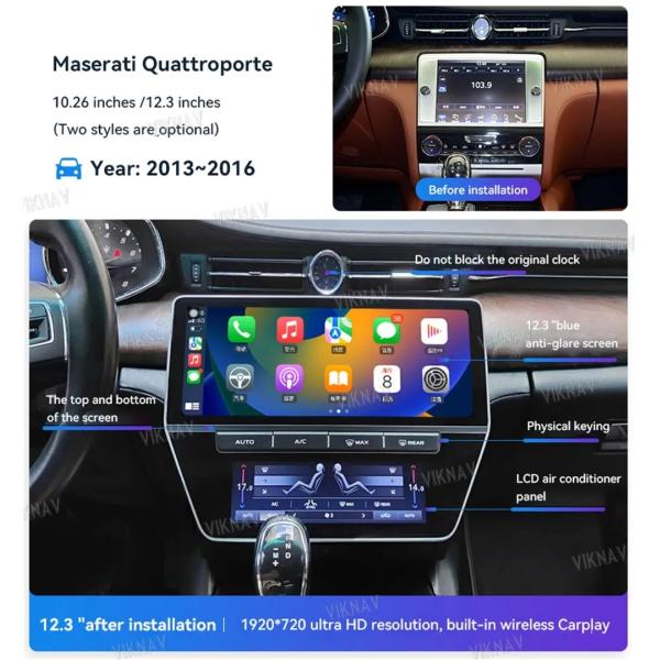 12.3 дюймовый головный блок для 2013-2018 Maserati Quattroporte Мультимедийный проигрыватель GPS навигация 4G Wifi Беспроводная Carplay