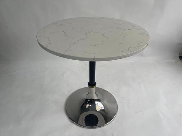 Space Swan White Marble Top Round Small Cocktail Table With stainless steel Base
