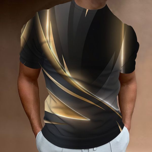 Casual Men's Running T-Shirt 3D Digital Printed Quick Dry Soft Polos Collar Fitted Style Short Sleeves Knitted Fabric Oversized