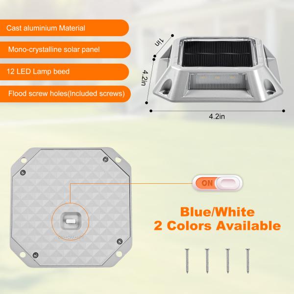 Solar Dock Light with 360 Beam Angle 10000 Hours Lifespan and 12 LED for Outdoor Waterproof Lighting
