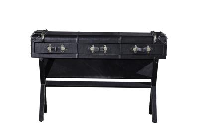 Vintage Retro Black Steamer Trunk Coffee Table , Leather Top Side Table European Style