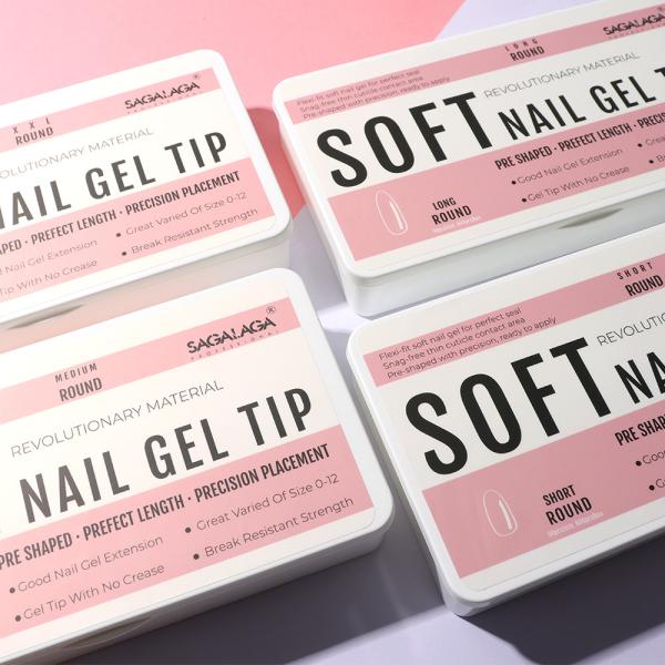 SAGALAGA Finger Short Soft Gel Tips Full Cover Square Shaped Clear Private Label Package Type PVC Box carton Box Finger