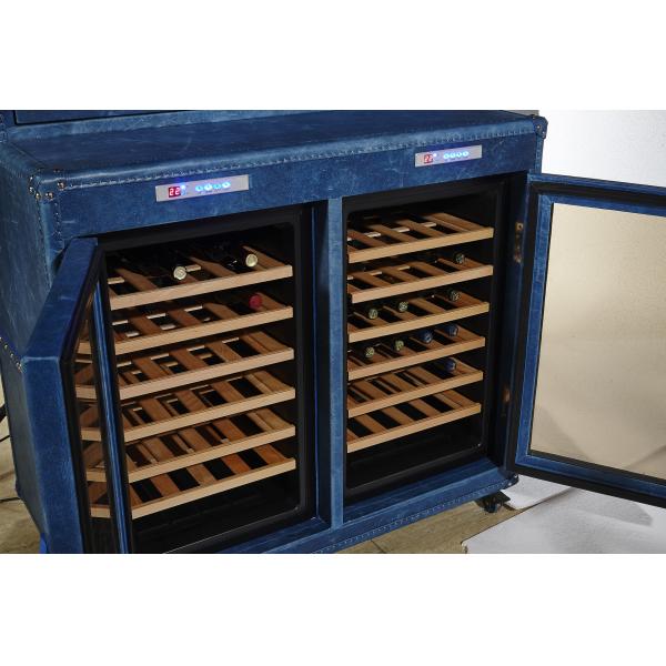 Top Grain Leather Wine Fridge Cabinet , Blue Bar Cabinet With Wine Storage