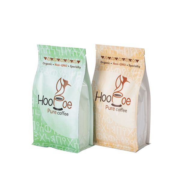Custom Printed Flat Bottom Coffee Bean Packaging Bags with Zipper and Valve Plastic Bags with Durable Features