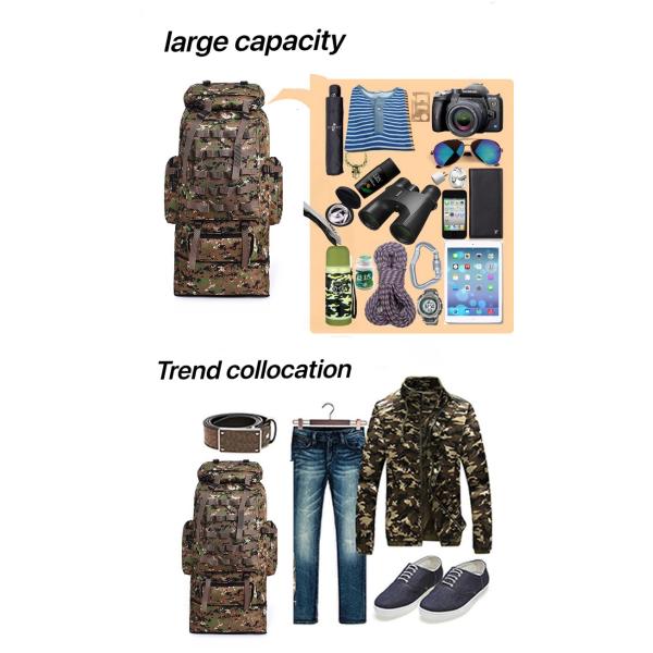 Acceptable OEM/ODM Camouflage Pattern 100L Mountaineering Bag for Outdoor Activities