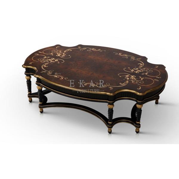 Antique Wood Veneer Table Top Living Room Center Luxury Coffee Table