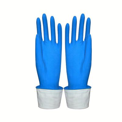 Blue Color Durable Flexible Flock Lined Latex Gloves Puncture Resistance Multi Purpose