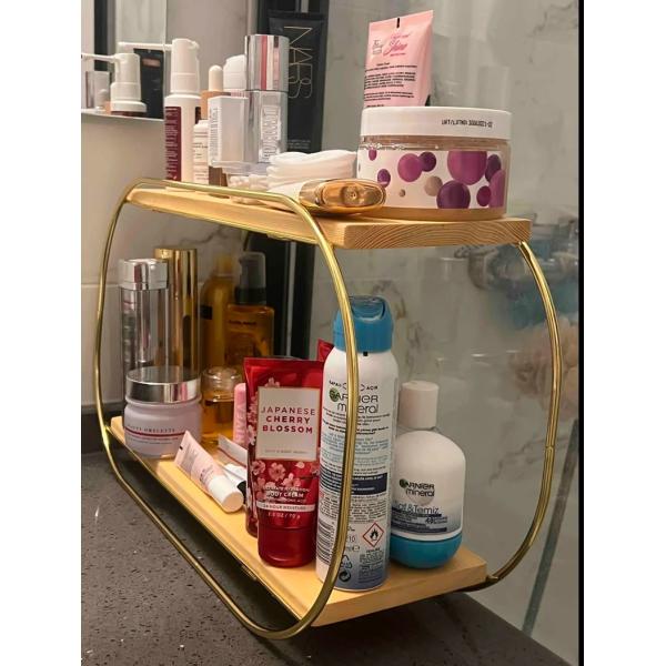 Bathroom Shelf Wooden Vanity Tray Countertop Organizer for Makeup Perfume Storage