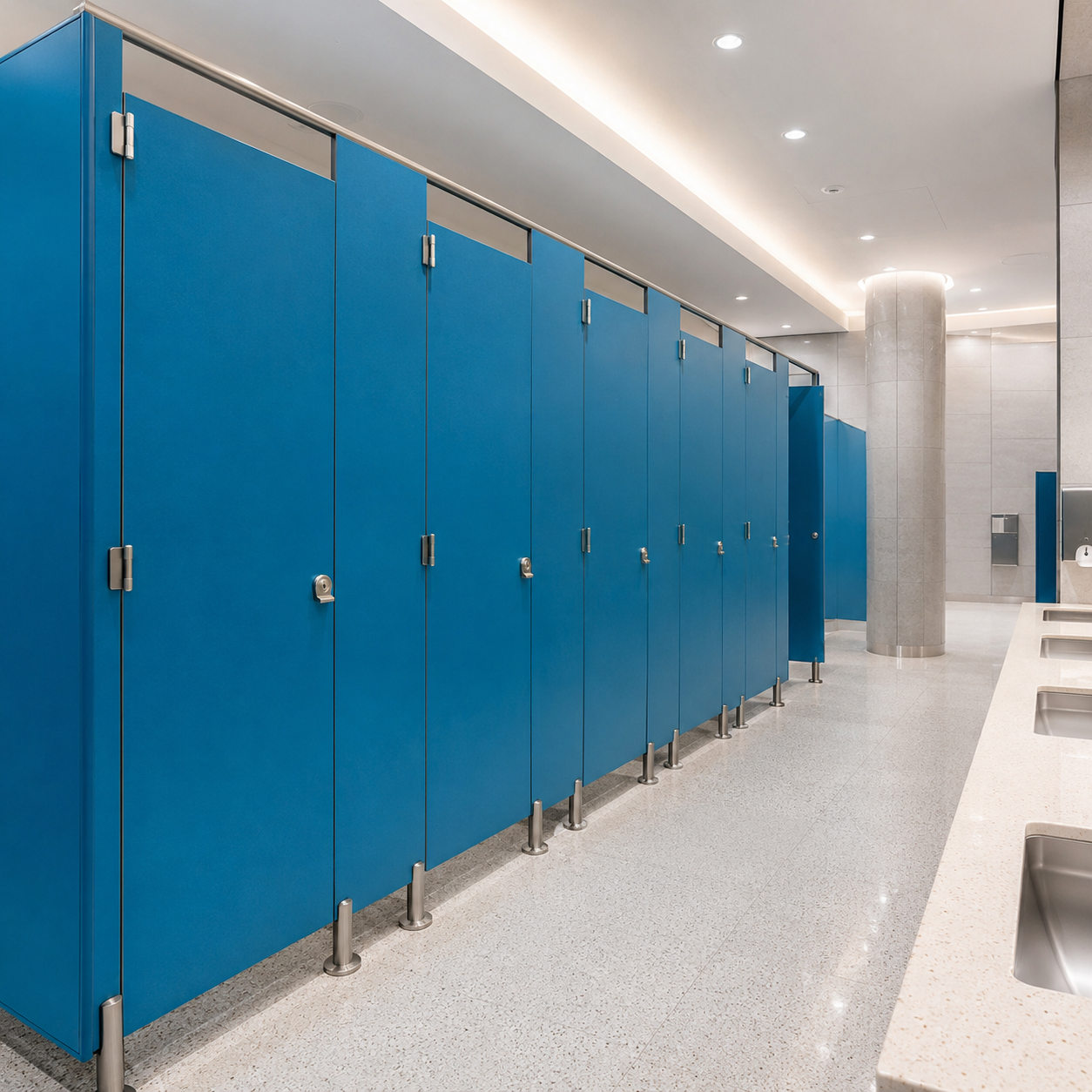 Custom Color Compact Laminate Bathroom Partition | Metal Fitting Toilet Stall