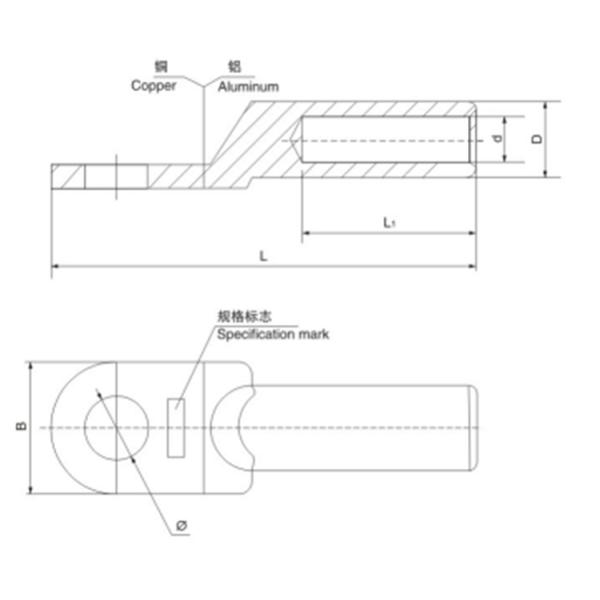 china supplier DTL copper-aluminum connecting terminal copper cable lug