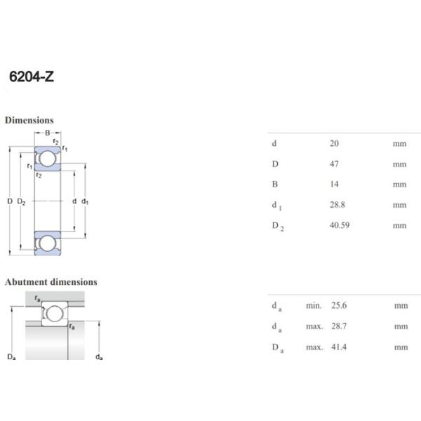 Double Shielded Chrome Steel Ball Bearing 6204-2Z 20×47×14mm For Agriculture