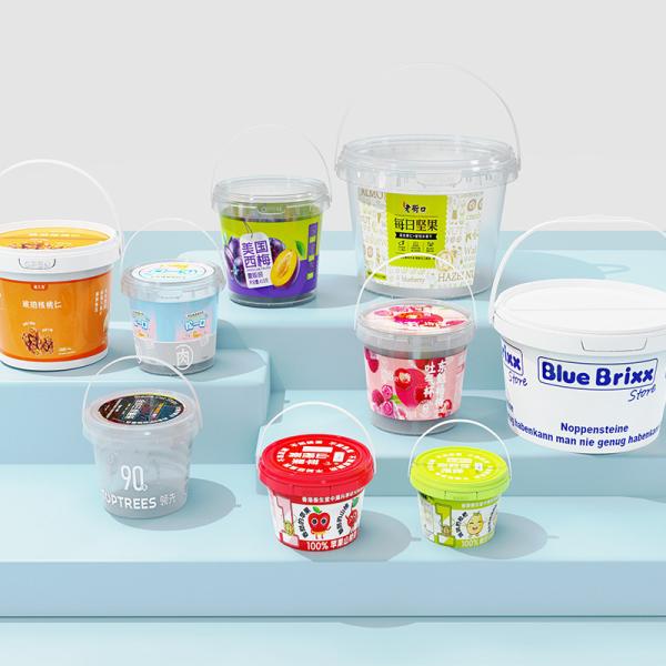 900 мл 32 унции PP Пластиковые напитки Шоколадные соусы Пакет ведра с крышкой ручки