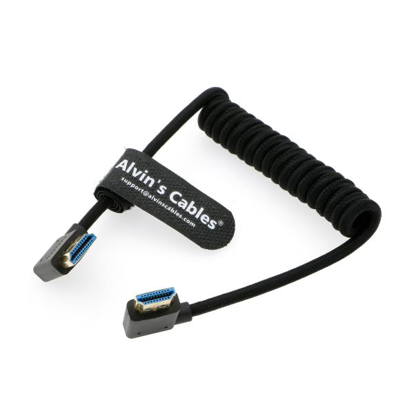8K 2.1 HDMI de alta velocidad trenzado cable enrollado ángulo izquierdo a ángulo derecho para Atomos Ninja V Portkeys BM5 Monitor