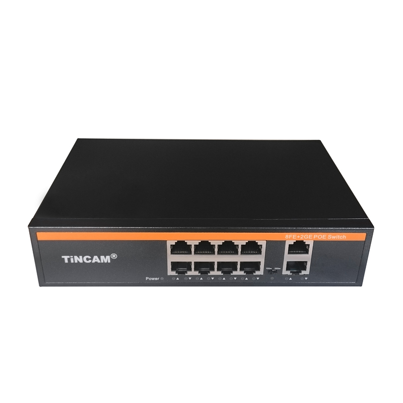 TiNCAM 10 Port PoE Switch 10/100Mbps 8 PoE Ports 2 Gigabit UPLINK 100m/250m transmission modes 120W For IP Camera CCTV Surveillance TBC-PS4510N