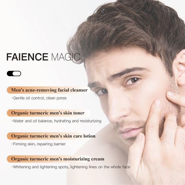FM OEM Organic Tumeric Man's Skincare Set Wtih Tumeric Extract Whitening Moisturizing Shrink Pores Oil-controlling for Home Use
