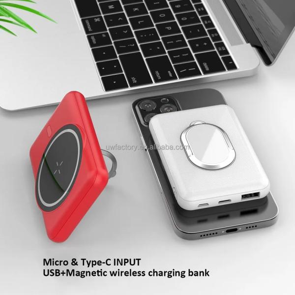 Support Solar Charging 5000mAh Magnetic Wireless Charging Ring Bracket Power Bank with TYPE-C Output 5V/9V/12V 3A