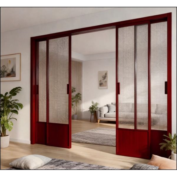 French vintage triple linkage sliding door, kitchen glass door, aluminum alloy partition door, living room balcony, floor rail sliding door