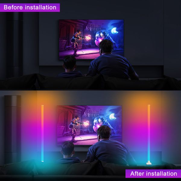LED Light Source RGB Modern Floor Lamp Multi Color Smart Corner Lighting Music Sync Dimmable Remote App Control White Shade