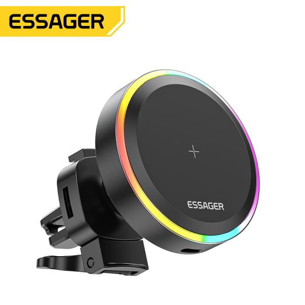 Essager 2022 Ferris Wheel 15W Wireless Charging RGB Ambient Light 360 Rotational Car Charger Holder For Car