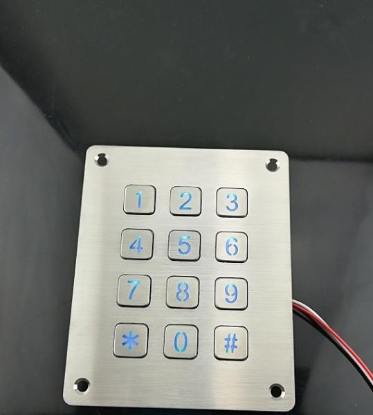 IP65 waterproof 3X4 panel mounted illuminated keypad with flat key buttons