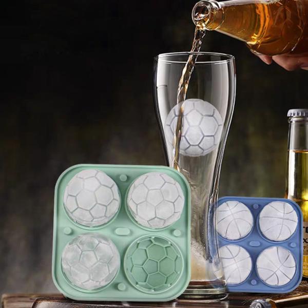 MHC Eco-Friendly Silicone Ice Cube Trays For Freezer With Cover Balls 3D Football Round Ice Mould