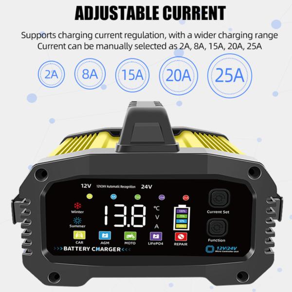 Функция Muti Зарядщик батареи 12V/24V Зарядщик батареи мотоцикла и вспомогательный стартер автомобиля