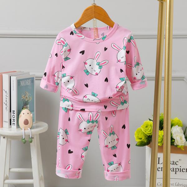 Age 6 Long Sleeve Cotton Pyjama Set 67cm Bust 130cm Height With Rabbit Pattern