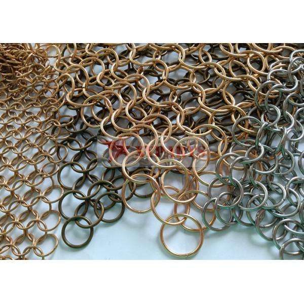 Brass / Copper Hand Woven Ring Mesh Drapes For Wall Decoration And Curtain