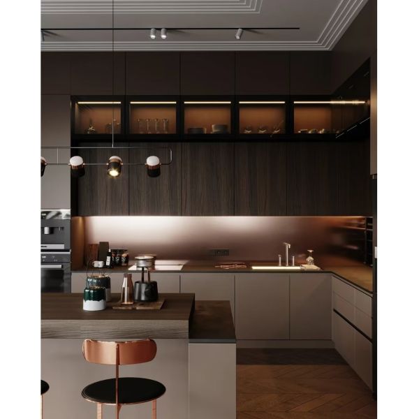 Veneer Kitchen Cabinet with Classicism Retro Style Open Kitchen Cabinet for Apartment Residential Project