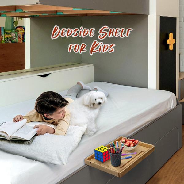 Prateleira de cama de bambu com porta-tablet para celular para outra organização de armazenamento em casa