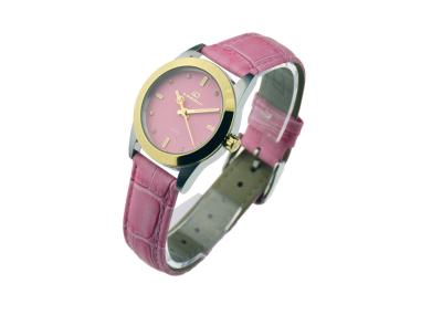 Female Pink  Water Resistant Stainless Steel Watch  With Genuine Leather Strap
