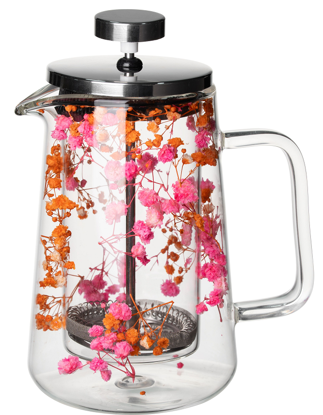 Romantic Beautiful Double Wall Glass French Press With Flowers 300ml 600ml Capacity