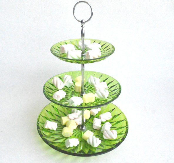 3 tiers glass cake plate/dishes with stainless stand / plate / dish plate